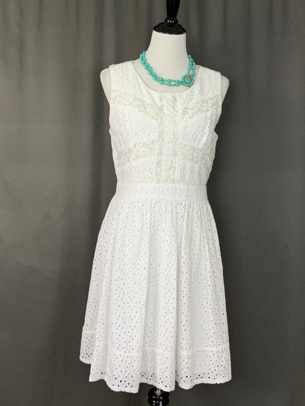 Chris McLaughlin White Eyelet & Lace Cotton Dress Cottagecore Artsy Sz 12